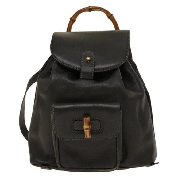 GUCCI Bamboo Backpack Leather Outlet Khaki Gold 003 3444 0030 Auth main image 14
